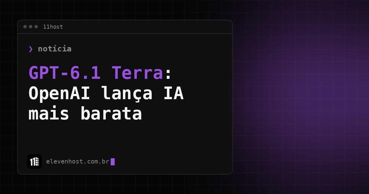 Arte da Eleven Host: janela de terminal com o título: GPT-6.1 Terra: OpenAI lança IA mais barata para tarefas