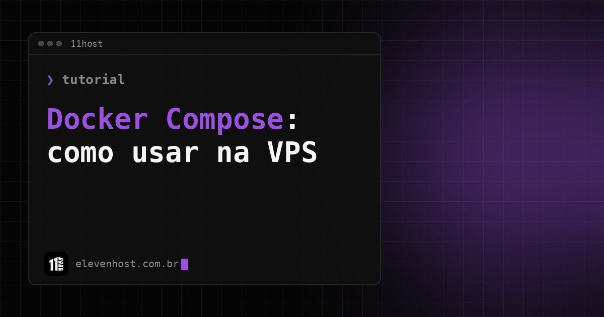 Arte da Eleven Host: janela de terminal com o título: Docker Compose: como usar na VPS, passo a passo
